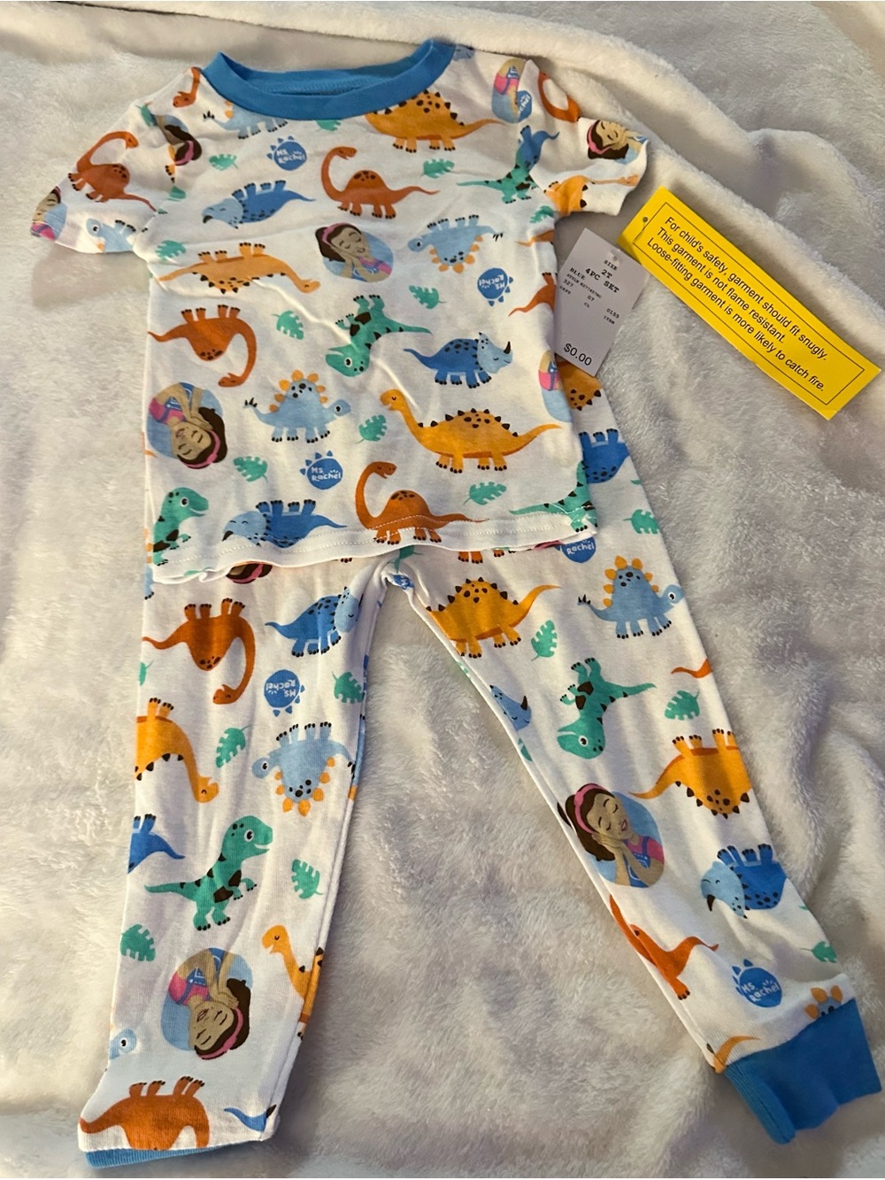 Toddler Dino Print Pajama Set with Blue Trim